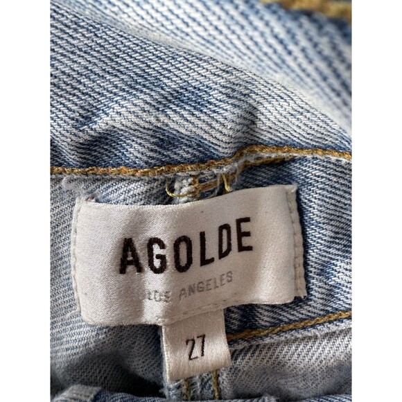Agolde Women Blue 27 Denim Broken Waistband Jeans Straight High Rise Grunge Punk - Picture 7 of 13